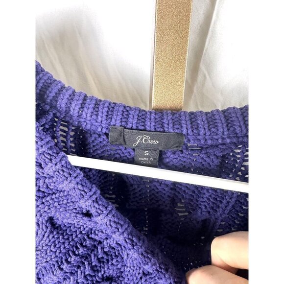 J.Crew Women's Fisherman Cable Knit Sweater Navy Blue Cotton L/S Sz S EUC - Picture 4 of 9